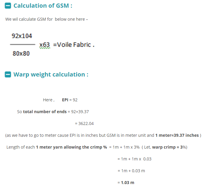 Fabric Weight Calculation in GSM